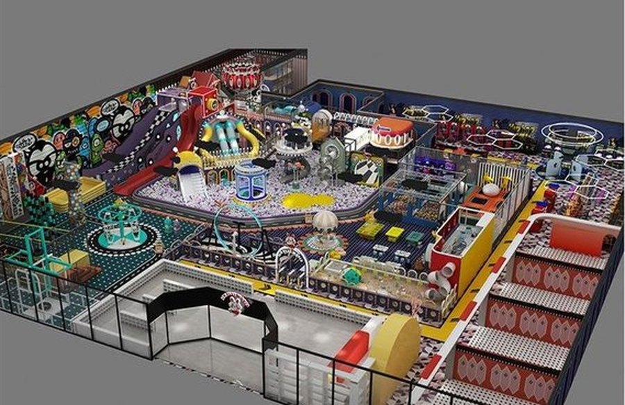 Design render, aerial view of the 3,000 square metre indoor playground layout, United States