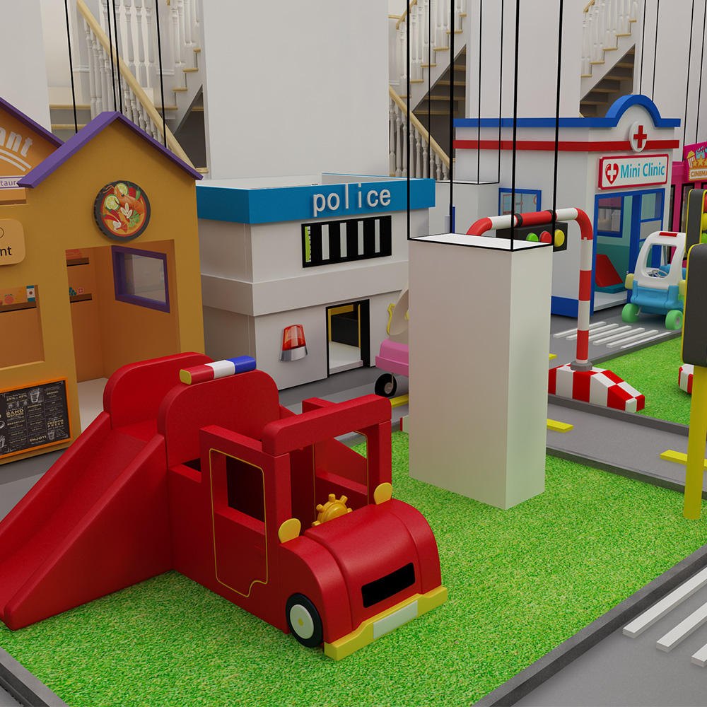 Role-play town with fire station playhouse for children