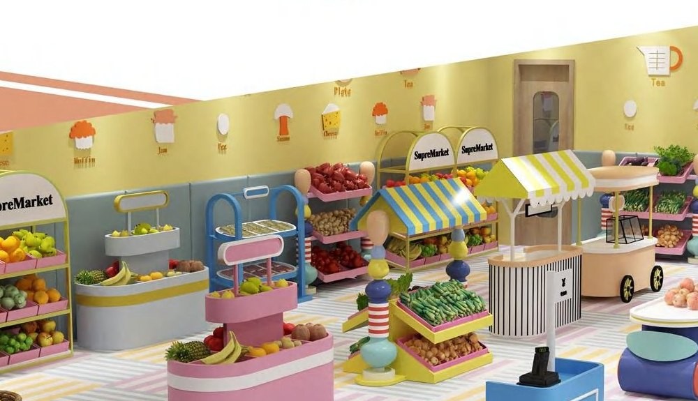 Supermarket role-play set — colourful series with market stalls and checkout