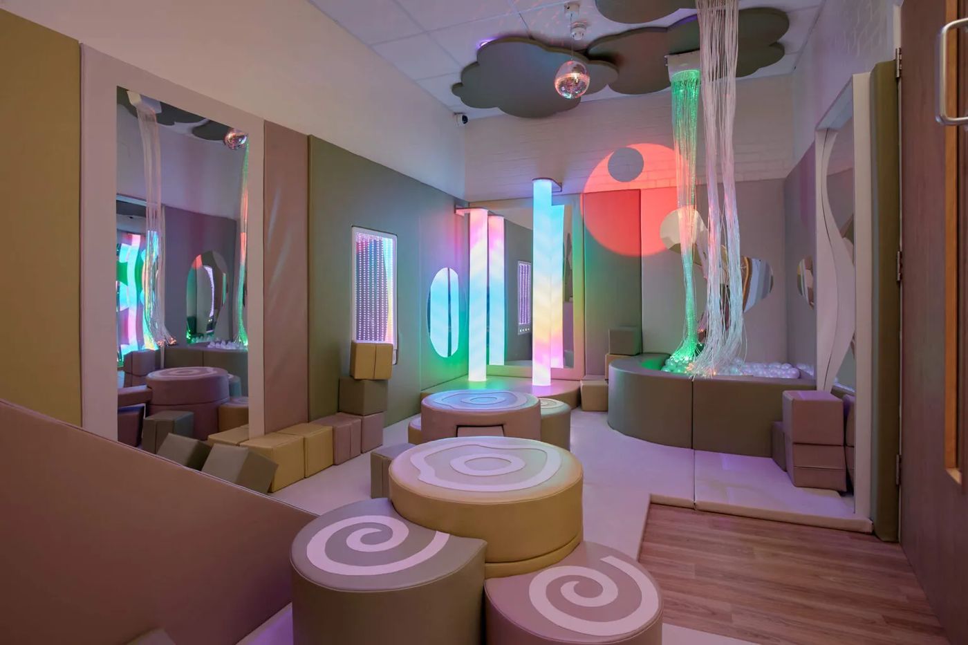 SuntonSense sensory play room with fibre-optic lighting and soft play seating